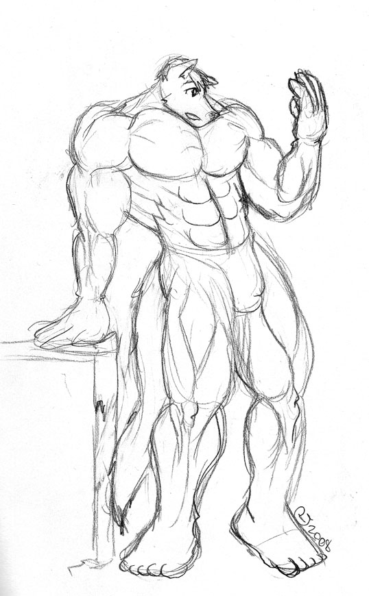 538x870 Muscle Growth Wolf Guy Sketch By Caseyljones - Muscle Man Sketch