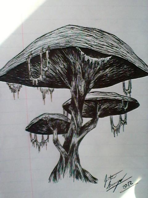 480x640 Giant Mushroom Pen Sketch By Justineugene - Mushroom Sketch
