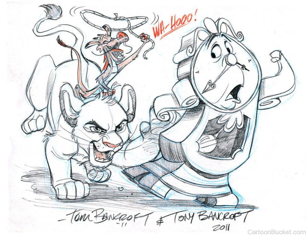 997x768 Sketch Of Cogsworth,simba And Mushu - Mushu Sketch