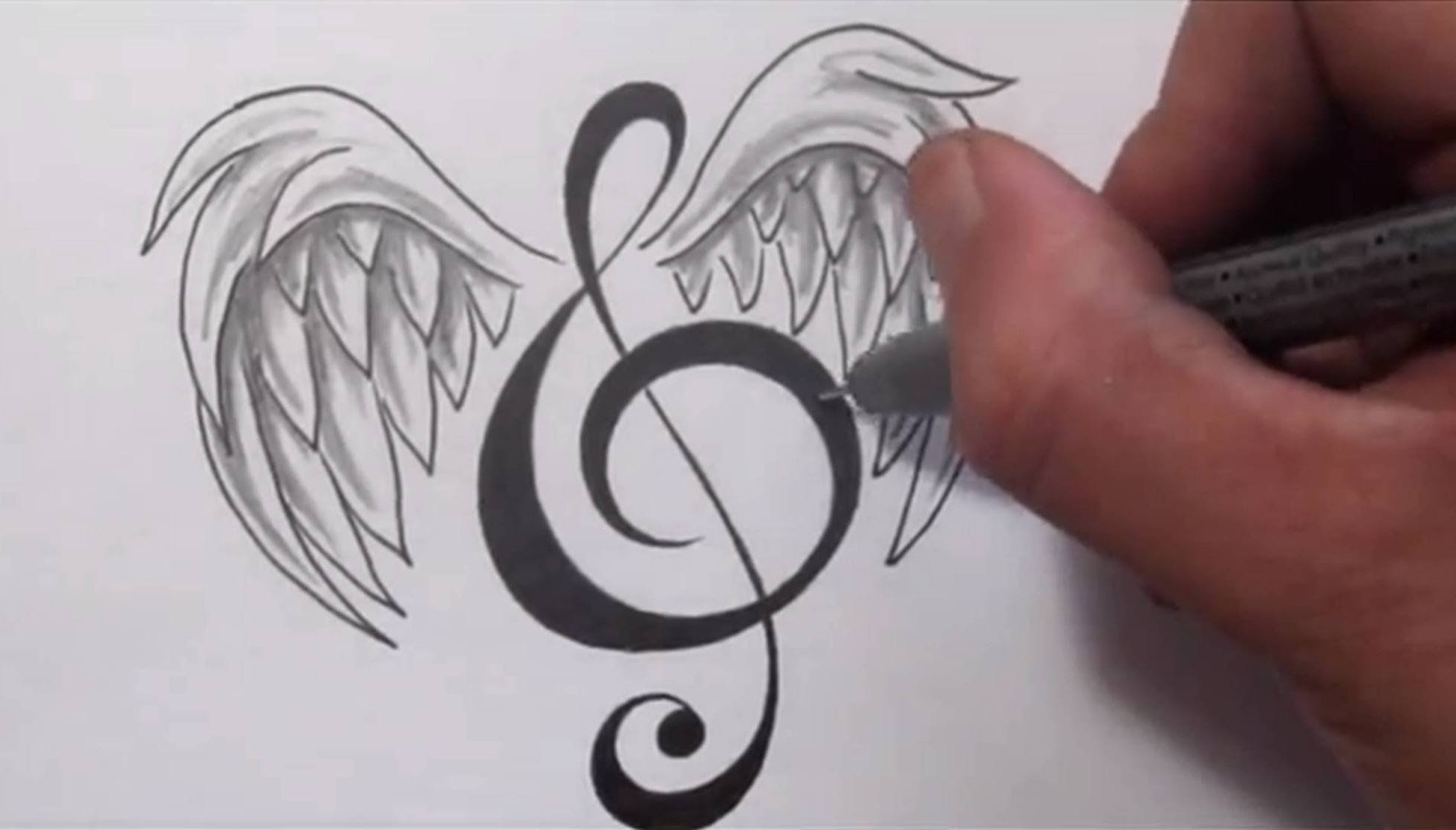 1960x1117 Collection Of Music Notes Pencil Drawing High Quality, Free - Music Note Sketch