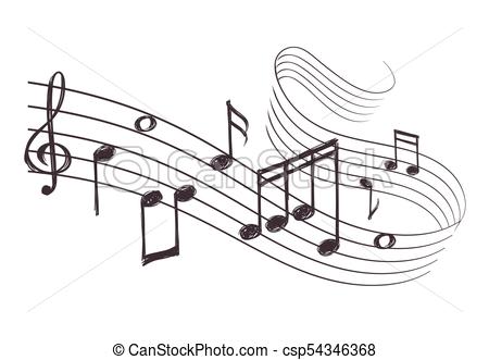 450x331 Sketch Musical Sound Wave With Music Notes. Hand Drawn Vector - Music Note Sketch