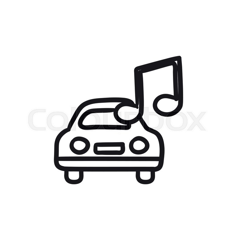 800x800 Car With Music Note Vector Sketch Icon Isolated On Background - Music Note Sketch