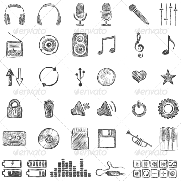 590x590 Set Of Sketch Music Icons By Nikiteev Graphicriver - Music Sketch