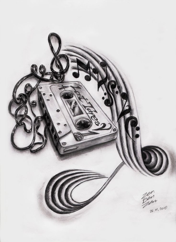 736x1012 Pencil Loving Music Tattoo Sketch - Music Sketches