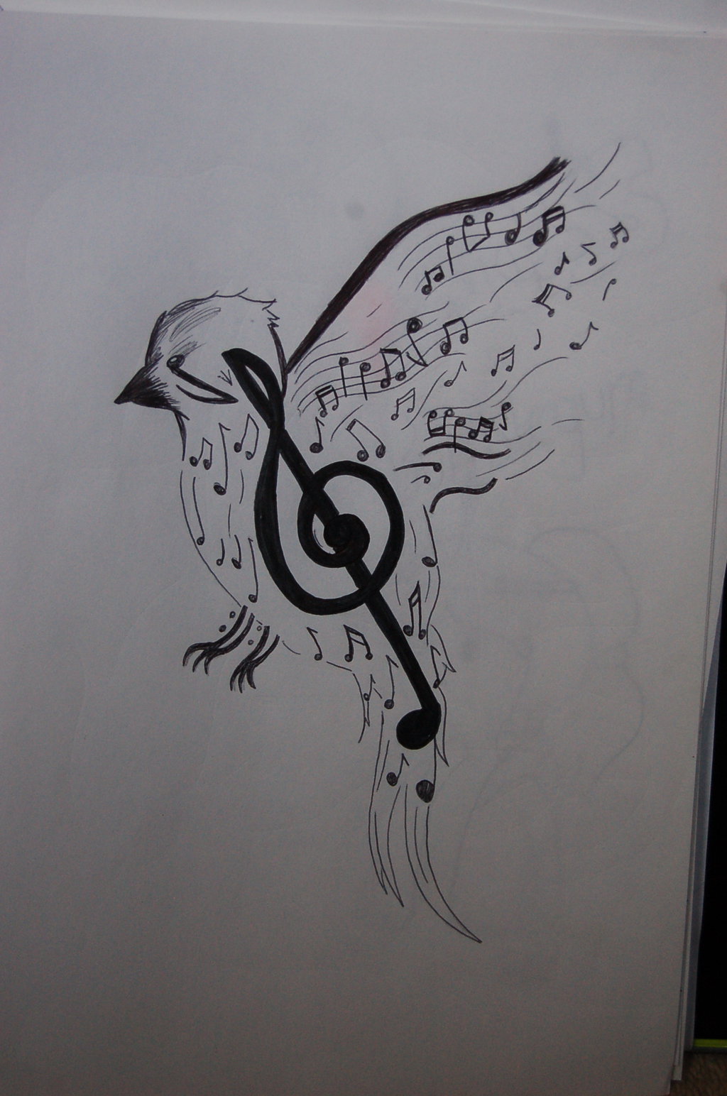 1024x1544 Collection Of Musical Bird Tattoo Sketch - Music Tattoo Sketches