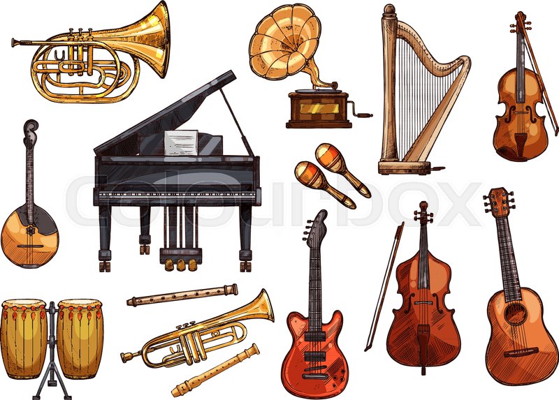 800x573 Musical Instruments Sketch Icons. Vector Isolated Set Of Music - Musical Instruments Sketch