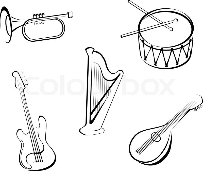 800x673 Set Of String Musical Instruments For Music Design Stock Vector - Musical Instruments Sketch