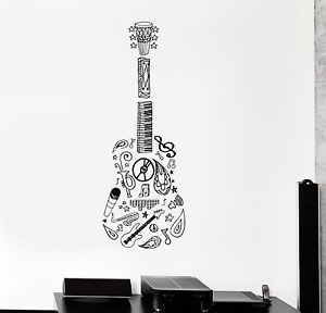 300x288 Vinyl Decal Guitar Music Musical Instrument Decor Sketch Wall - Musical Instruments Sketch