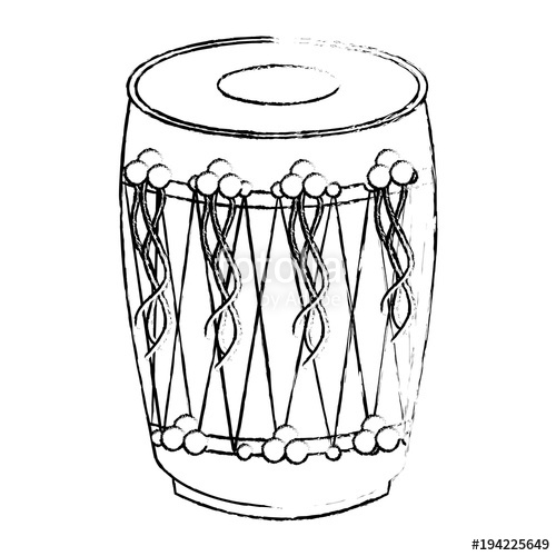 500x500 Musical Instrument Punjabi Drum Dhol Indian Traditional Vector - Musical Instruments Sketch