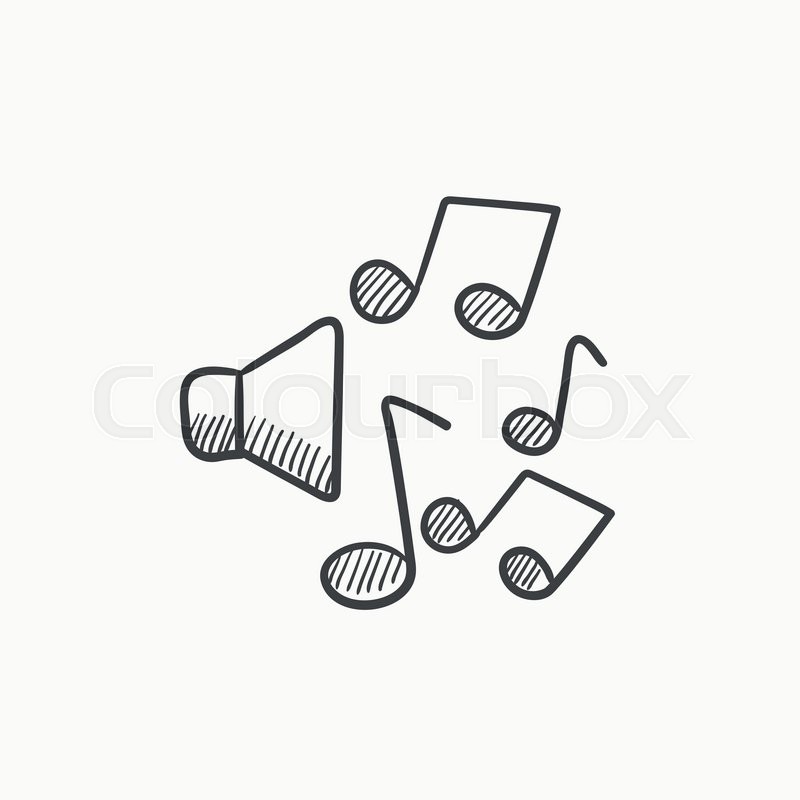 800x800 Loudspeakers With Music Notes Vector Sketch Icon Isolated On - Musical Notes Sketch