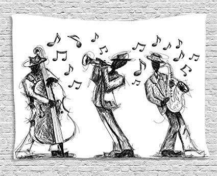 425x345 Ambesonne Jazz Music Decor Collection, Sketch Style Of - Musical Notes Sketch