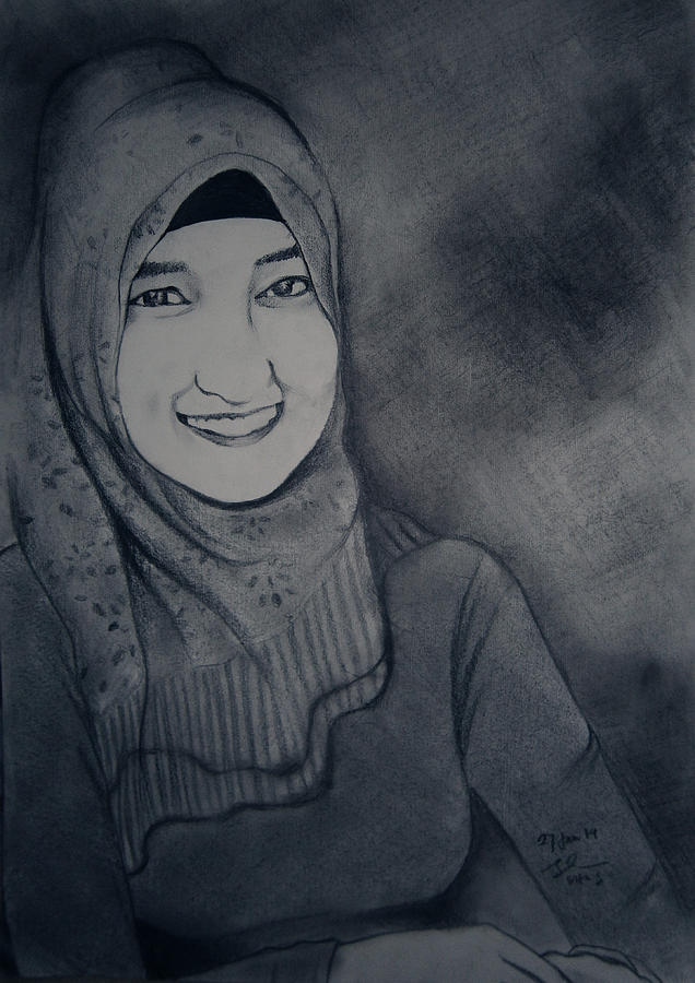 636x900 Muslim Girl Drawing By Gita Gumira - Muslim Girl Sketch