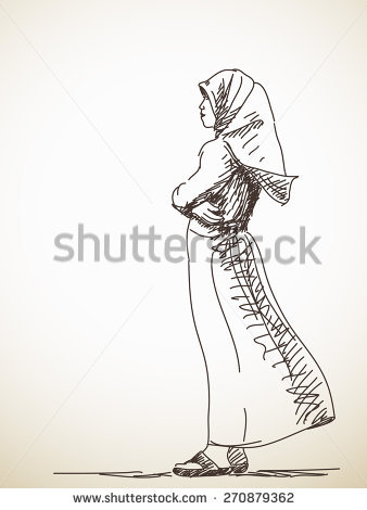 338x470 Collection Of Muslim Woman Drawing High Quality, Free - Muslim Girl Sketch