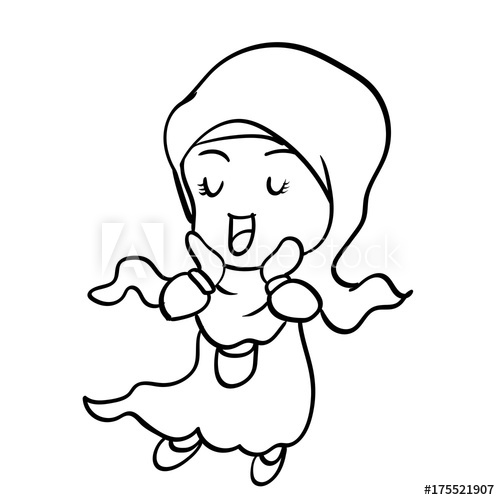 500x500 Sg171005 Cartoon Cute Muslim Girl Vector Sketch - Muslim Girl Sketch