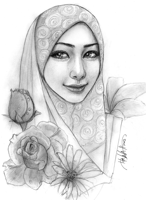 Muslimah Sketch at PaintingValley.com | Explore collection of Muslimah ...
