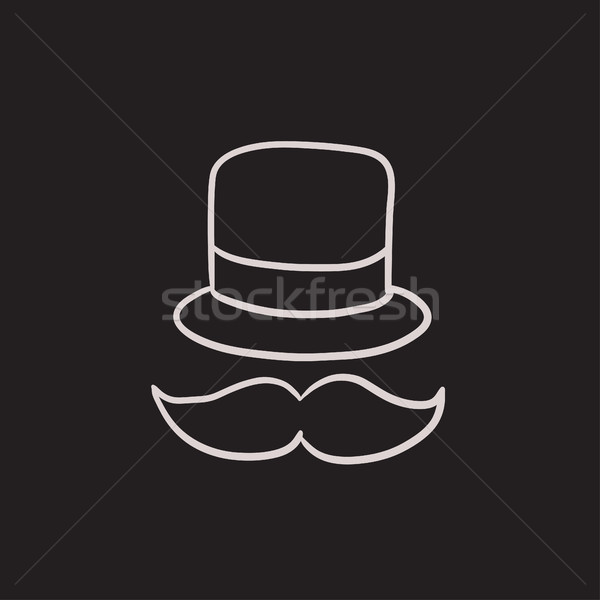 600x600 Hat And Mustache Sketch Icon. Vector Illustration Andrei - Mustache Sketch