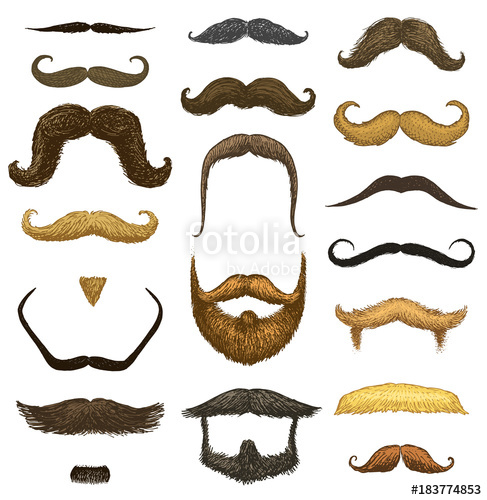 487x500 Set Of Mustache And Funny Beard Of Men, Hipster And Retro Barber - Mustache Sketch