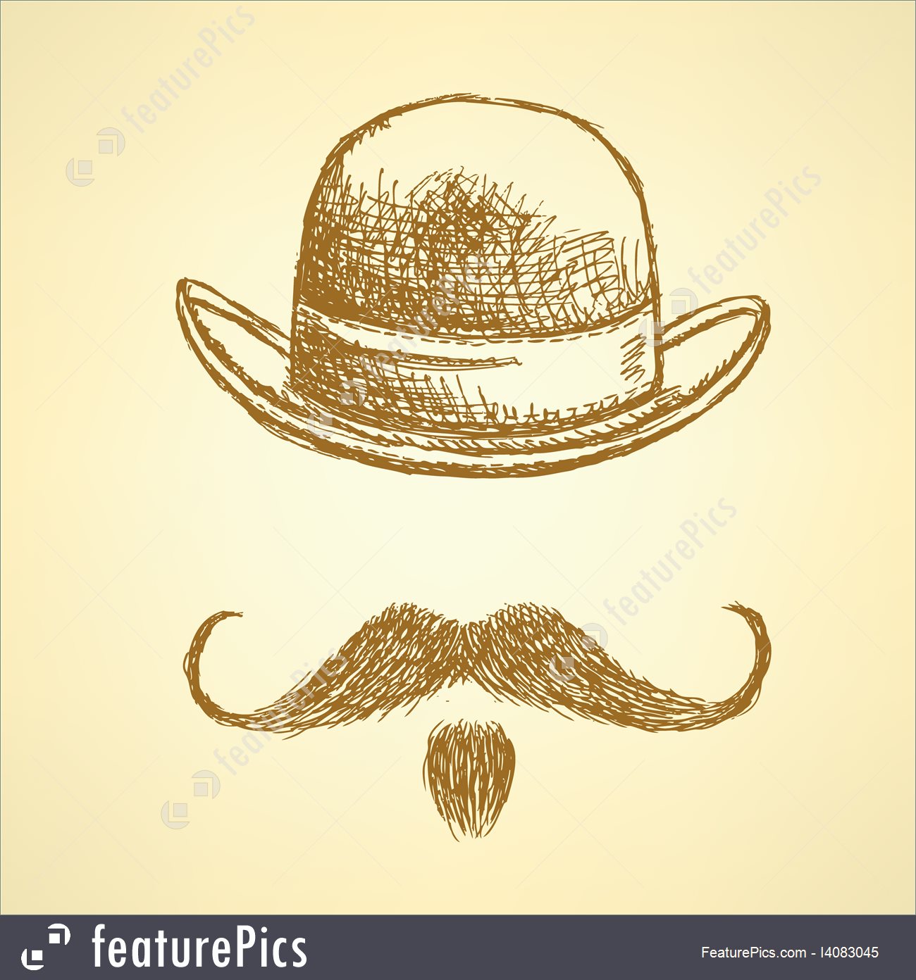 1300x1392 Sketch Hat And Mustache Stock Illustration I4083045 - Mustache Sketch