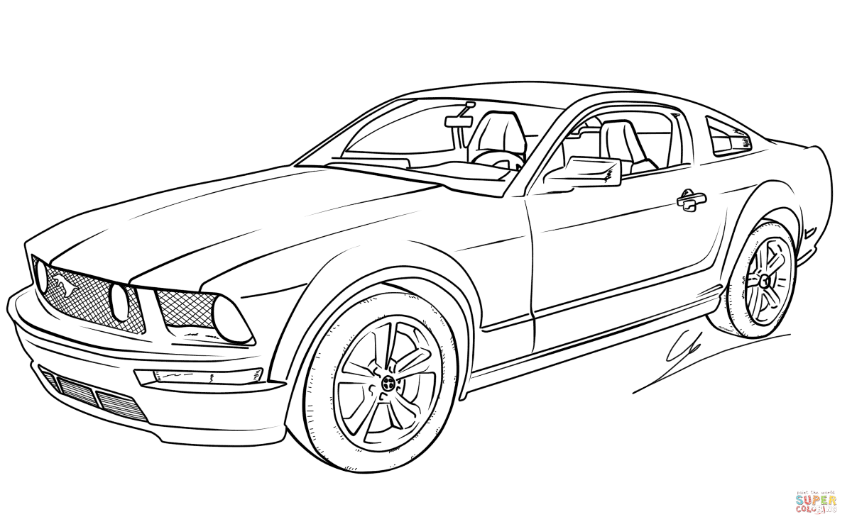1200x746 Mustang Car Coloring Pages Fattkay - Mustang Car Sketch