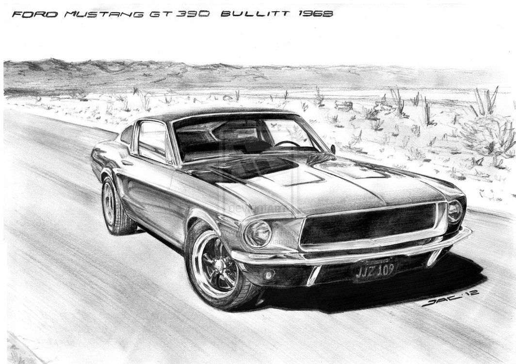 1064x751 Ford Mustang Gt 390 Bullitt 1968 By Krzysiek Jac - Mustang Gt Sketch