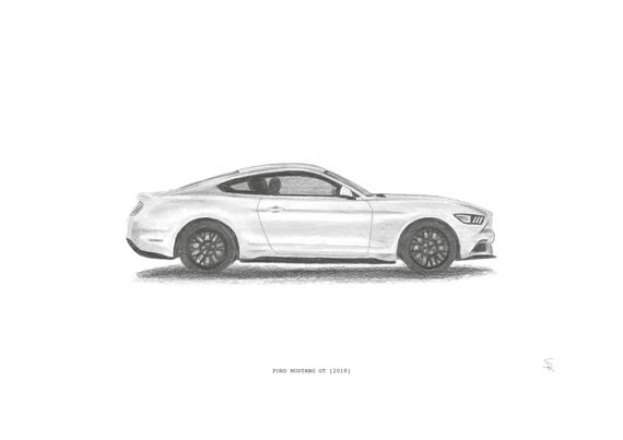 570x403 Ford Mustang Gt 2018 A4 Print Of A Pencil Sketch. Etsy - Mustang Gt Sketch