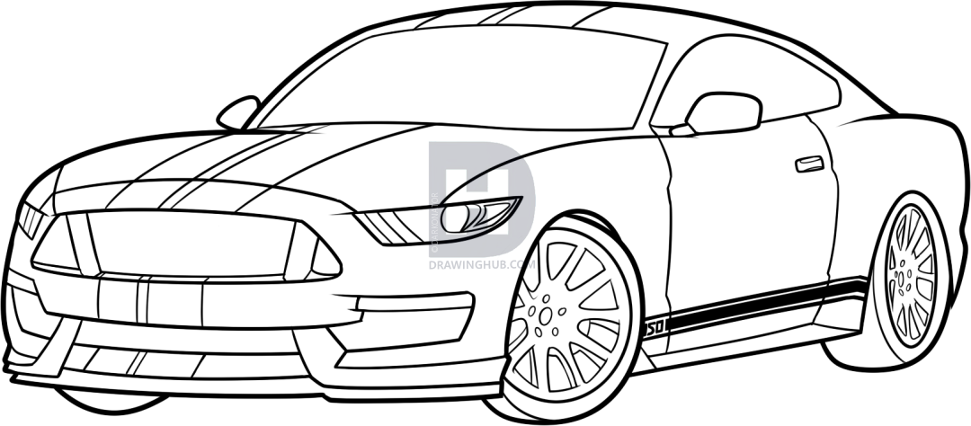 1080x474 How To Draw A 2016 Shelby Mustang, Step By Step, Drawing Guide, By - Mustang Gt Sketch