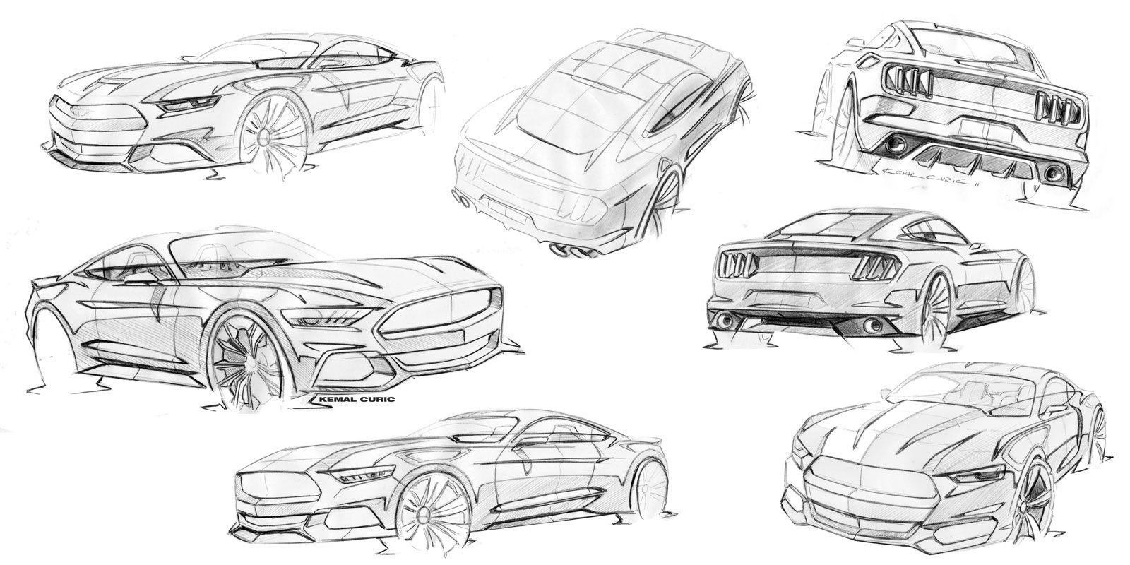 1600x800 Ford Mustang Design Sketches By Kemal Curic Car Design Sketch - Mustang Sketch