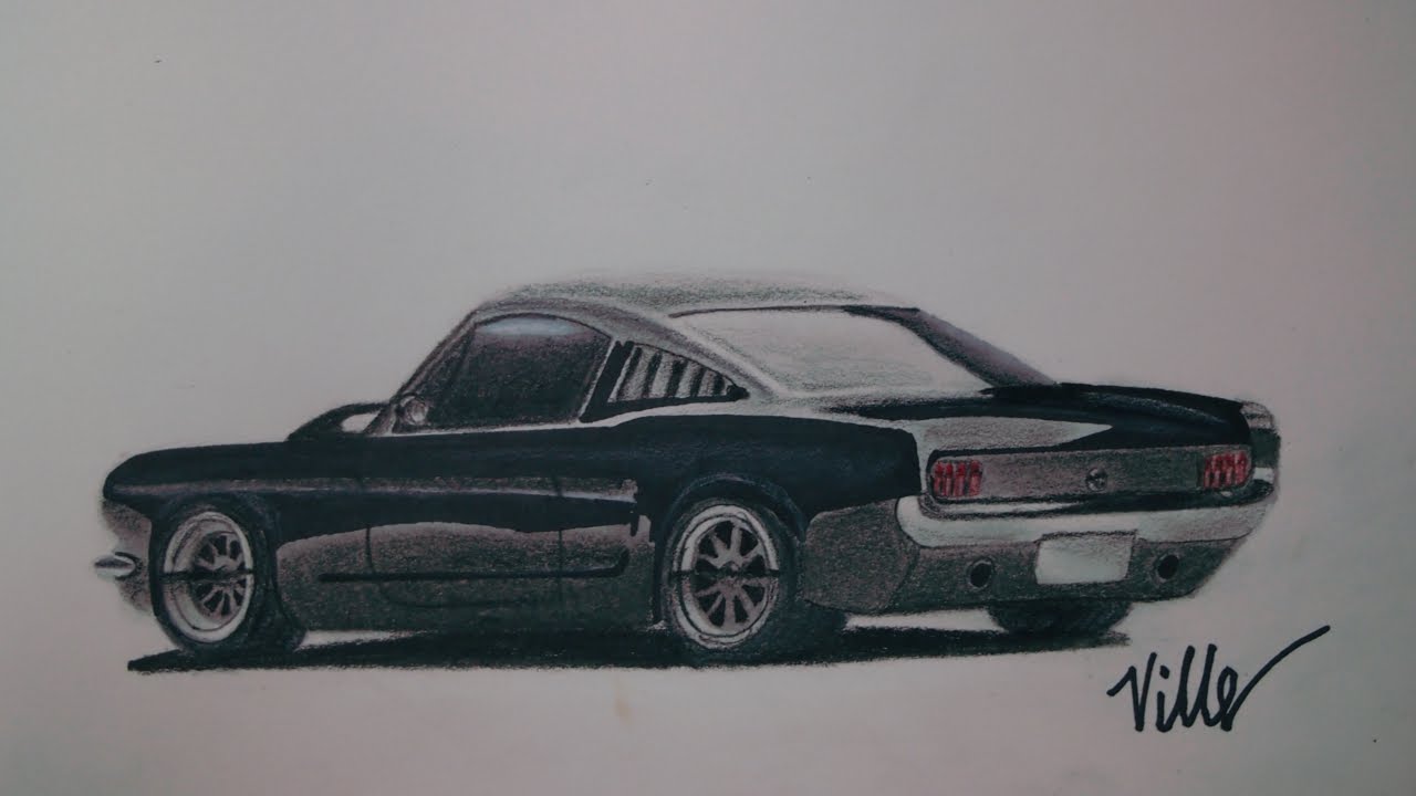 1280x720 1965 Mustang Fastback Speed Drawing - Mustang Sketch