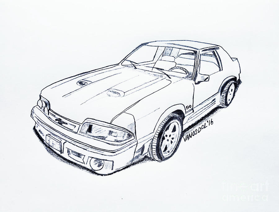 900x683 1987 Mustang Gt 5.0 Graphite Sketch Digital Art By Scott D Van Osdol - Mustang Sketch