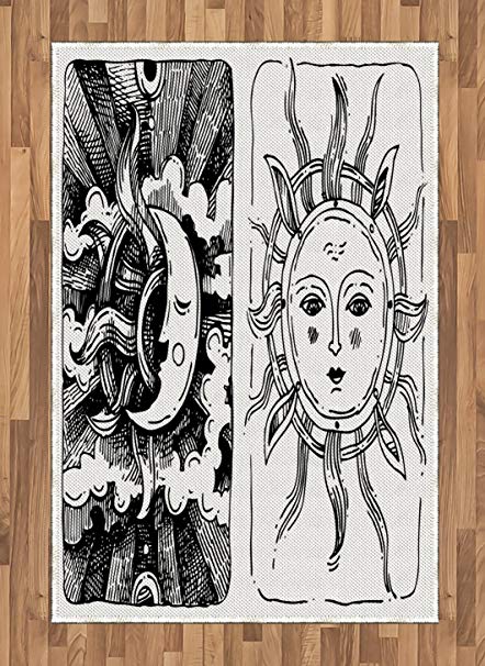 442x606 Lunarable Sun And Moon Area Rug, Celestial Characters - Mystical Sketch