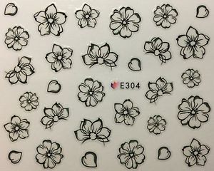 300x240 Nail Art 3d Decal Stickers Sketch Flowers Black Outline Flowers - Nail Art Sketch