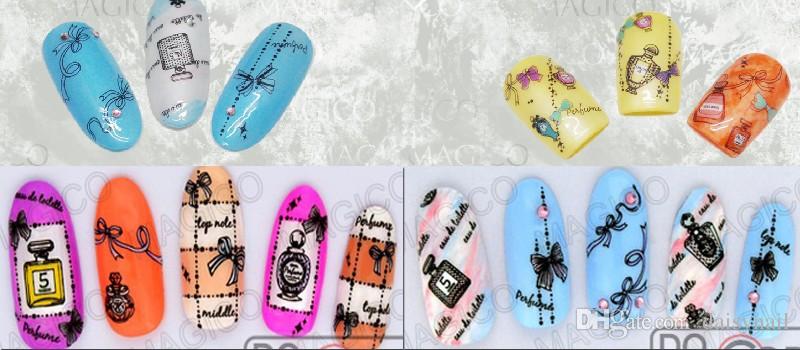 800x350 Romantic Perfume Bottle Nail Art Sticker Black Bowknot Nail Decal - Nail Art Sketch