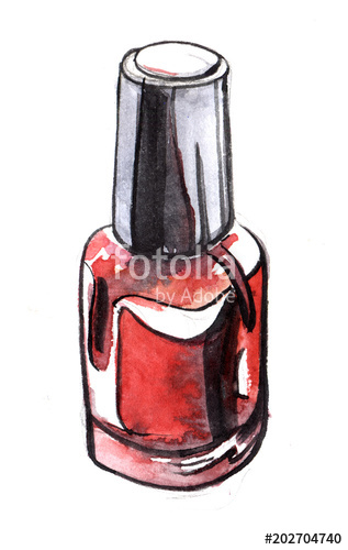 317x500 Sketch Of Bubble Red Nail Polish. Real Watercolor. Hand Drawn - Nail Polish Sketch