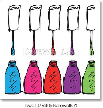362x382 Art Print Of Sketch Of Colorful Nail Polish. Vector Illustration - Nail Polish Sketch