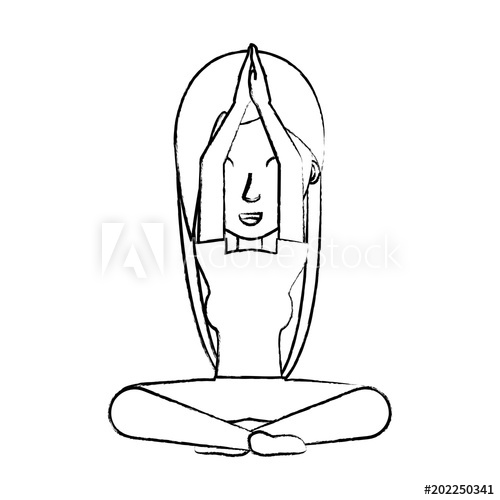 500x500 Sketchof Cartoon Woman Practicing Yoga Doing Namaste Gesture Over - Namaste Sketch