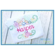 179x179 Applique Corner Floral Name Frame Sketch Embroidery Design - Name Sketch