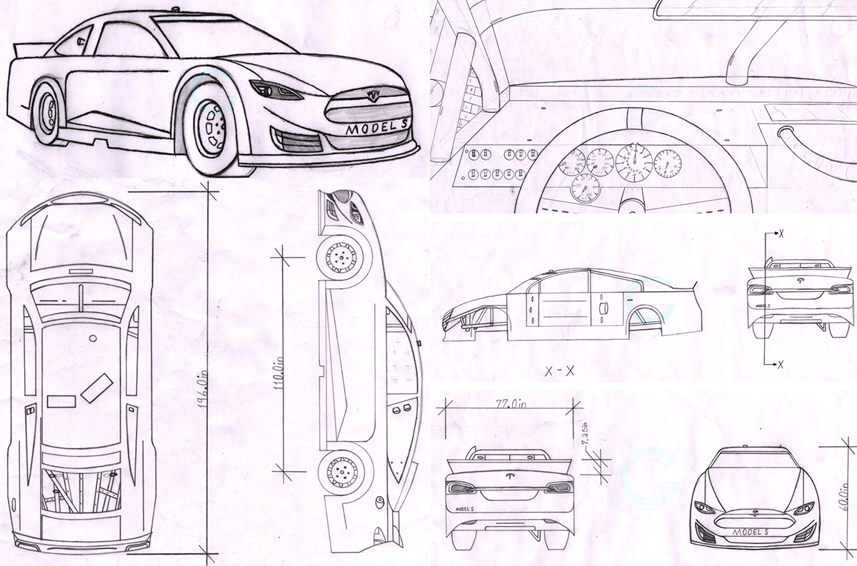 1200x793 Nascar Tesla Model S Gen 6 Stock Car On Behance - Nascar Sketch