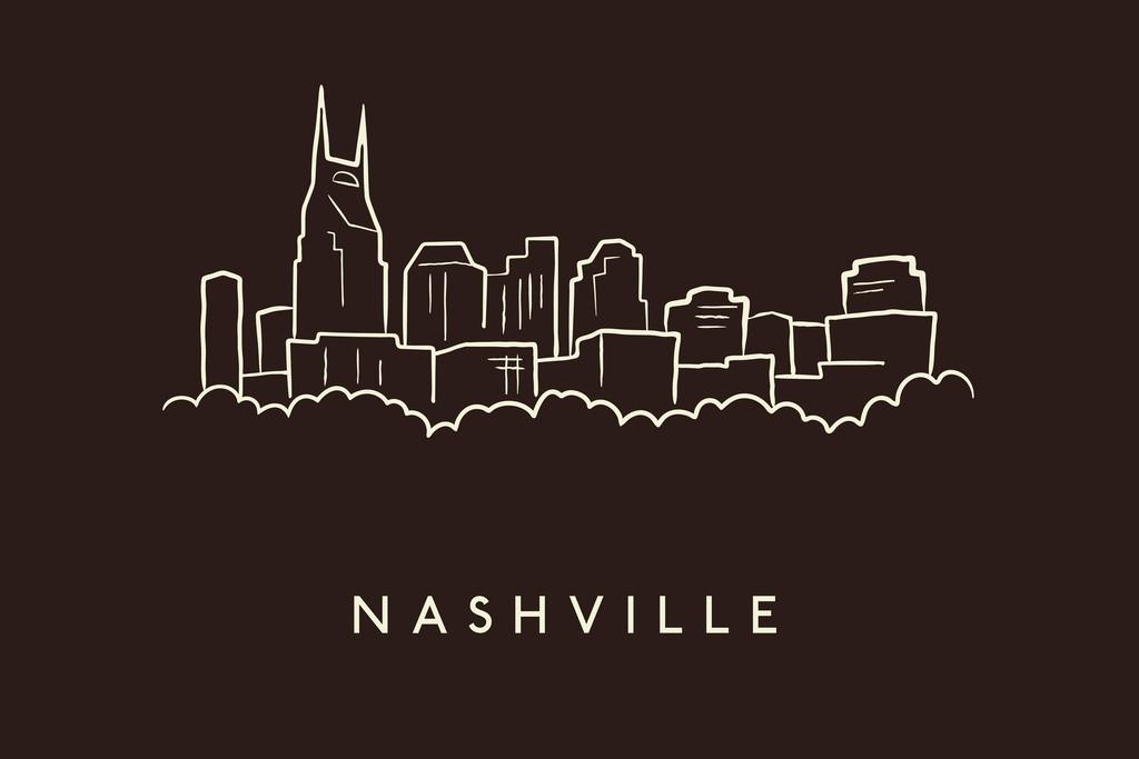 1024x683 Nashville City Skyline Pencil Sketch Art Print Poster 24x36 Inch - Nashville Sketch
