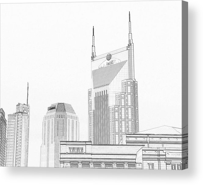 665x608 Nashville Skyline Sketch Batman Building Acrylic Print By Dan Sproul - Nashville Sketch