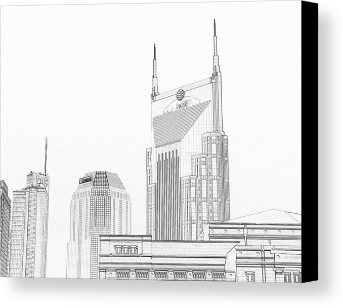 678x608 Nashville Skyline Sketch Batman Building Canvas Print Canvas Art - Nashville Sketch