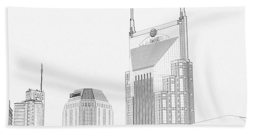 967x500 Nashville Skyline Sketch Batman Building Hand Towel For Sale By - Nashville Sketch