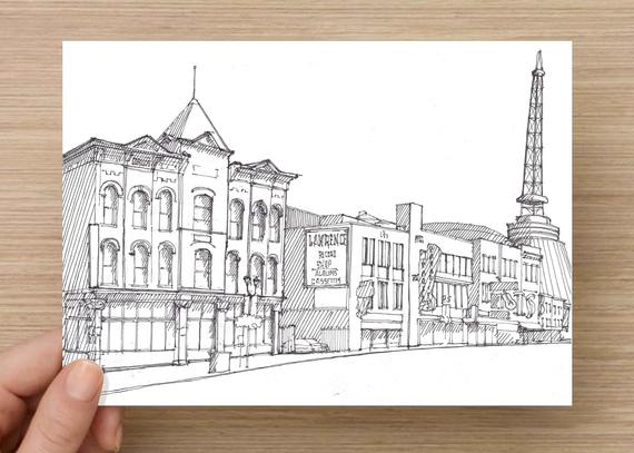 570x407 Ink Sketch Of Music Row In Nashville Tennessee Drawing Etsy - Nashville Sketch