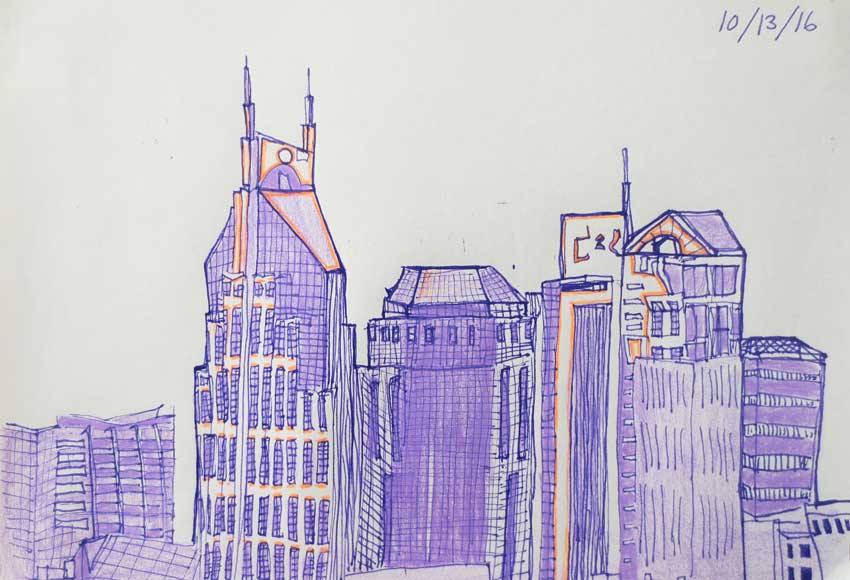 850x580 Leah Brunetto Travel Sketches (Tennessee 2016) - Nashville Skyline Sketch