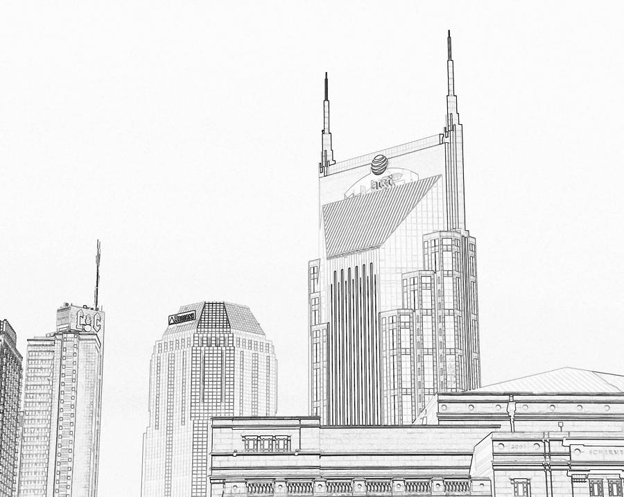 900x717 Nashville Skyline Sketch Batman Building Drawing By Dan Sproul - Nashville Skyline Sketch