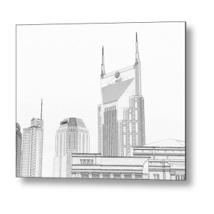 300x300 Batman Building And Nashville Skyline Metal Print By Dan Sproul - Nashville Skyline Sketch