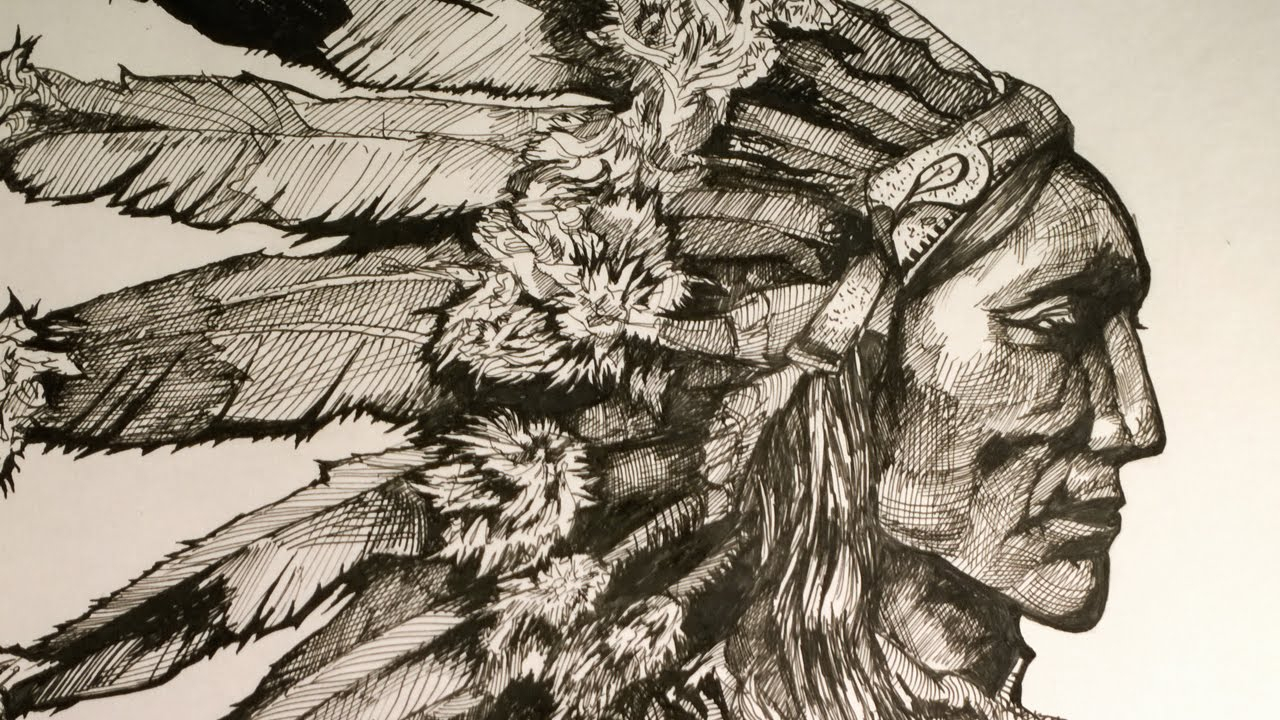 1280x720 Native American Pencil Sketches Native American Chief. Drawing - Native American Sketch