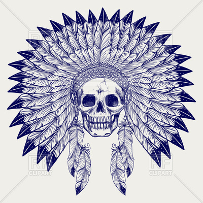 400x400 Skull Of Chief Sketch, Native American Headdress Vector Image - Native American Sketch