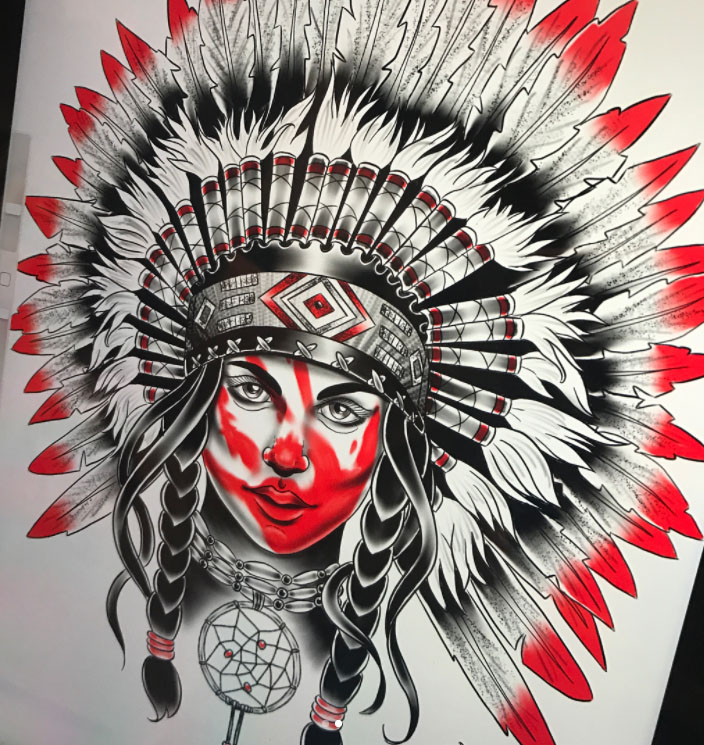 704x745 Native American Woman Opt2 Jocelyn Moxie Tattoo Artist, Tattoo - Native American Woman Sketch