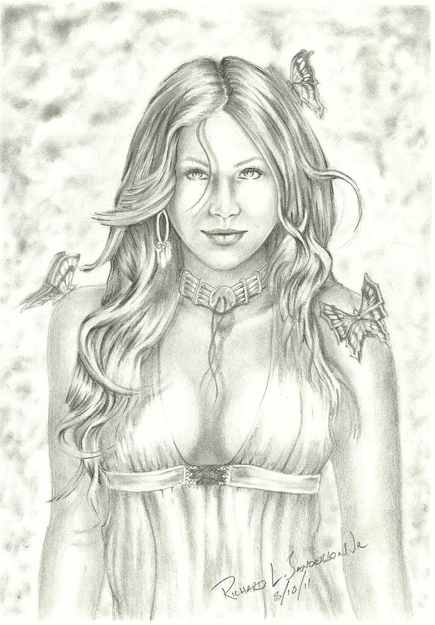 626x900 Butterfly Girl Drawing By Jr Sanderson - Native American Woman Sketch