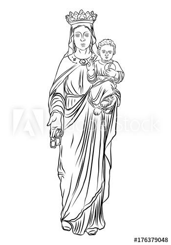 350x500 Christmas Nativity Scene Of Virgin Mary Holding Baby Jesus, Hand - Nativity Scene Sketch